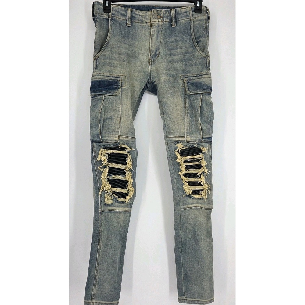 MNML Men's Cargo Jeans 28 Distressed Skater Streetwear Pockets Gorp Core‎ 31x35
